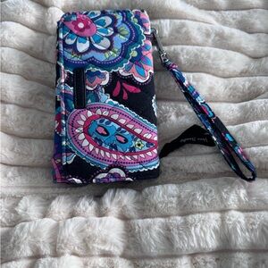 Vera Bradley Paisley Wristlet in Black, Blue & Pink ! Perfect condition!